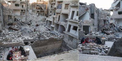Suriye'de enkaz arasında iftar sofrası