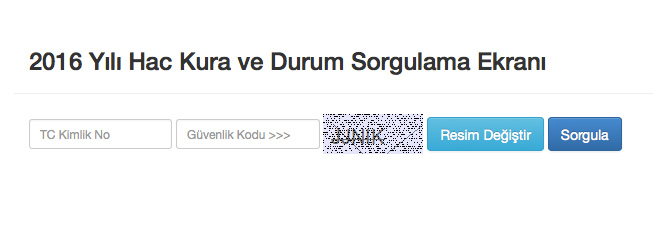 Diyanet Hac Kurası TC Kimlik No ile Sorgulama Ekranı