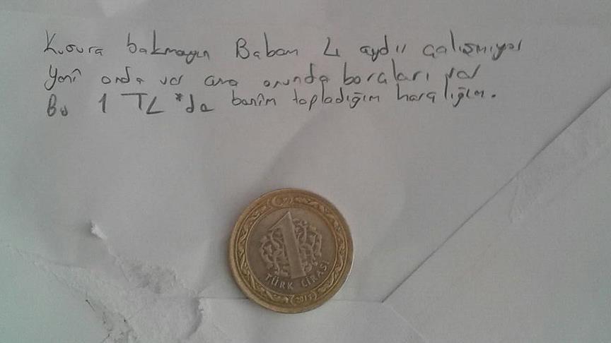 Küçük Ebru'nun Diyarbakır Sur'a gönderdiği yardıma iliştirdiği not